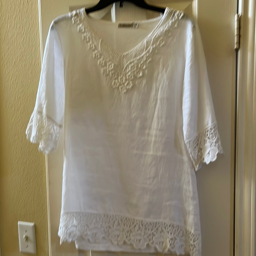 MARINA GIGLI-White-Linen Top-Size-Small-🇮🇹